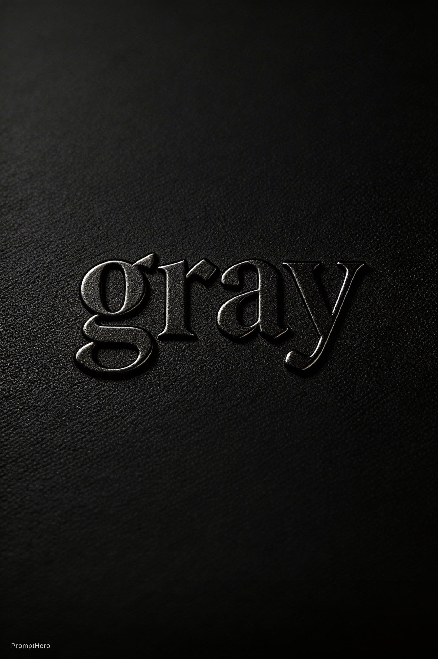 AI generated: photorealistic, embossed lettering "gray", pure black texture background, clean contemporary gothic ...