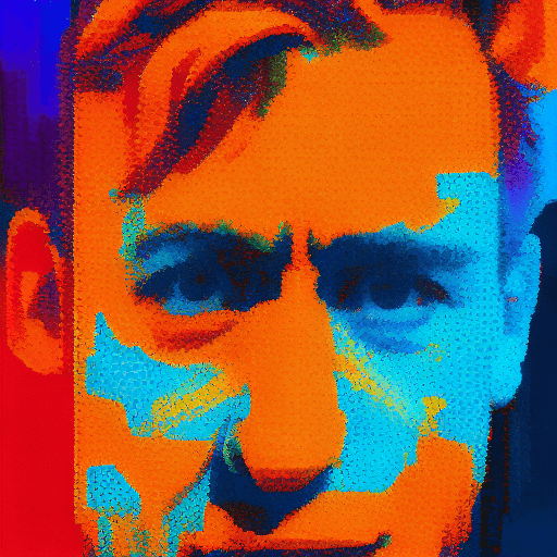 AI generated: pixel sorting art ::3 tarot card::2 Palette Knife,Dynamic Paintings::2 orange and blue::3 side portr...