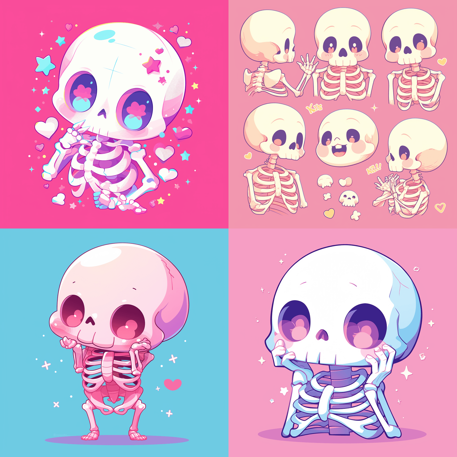 AI generated: A vector image of a cute cartoon human full body skeleton, vibrant colors, in the style of cute kawa...
