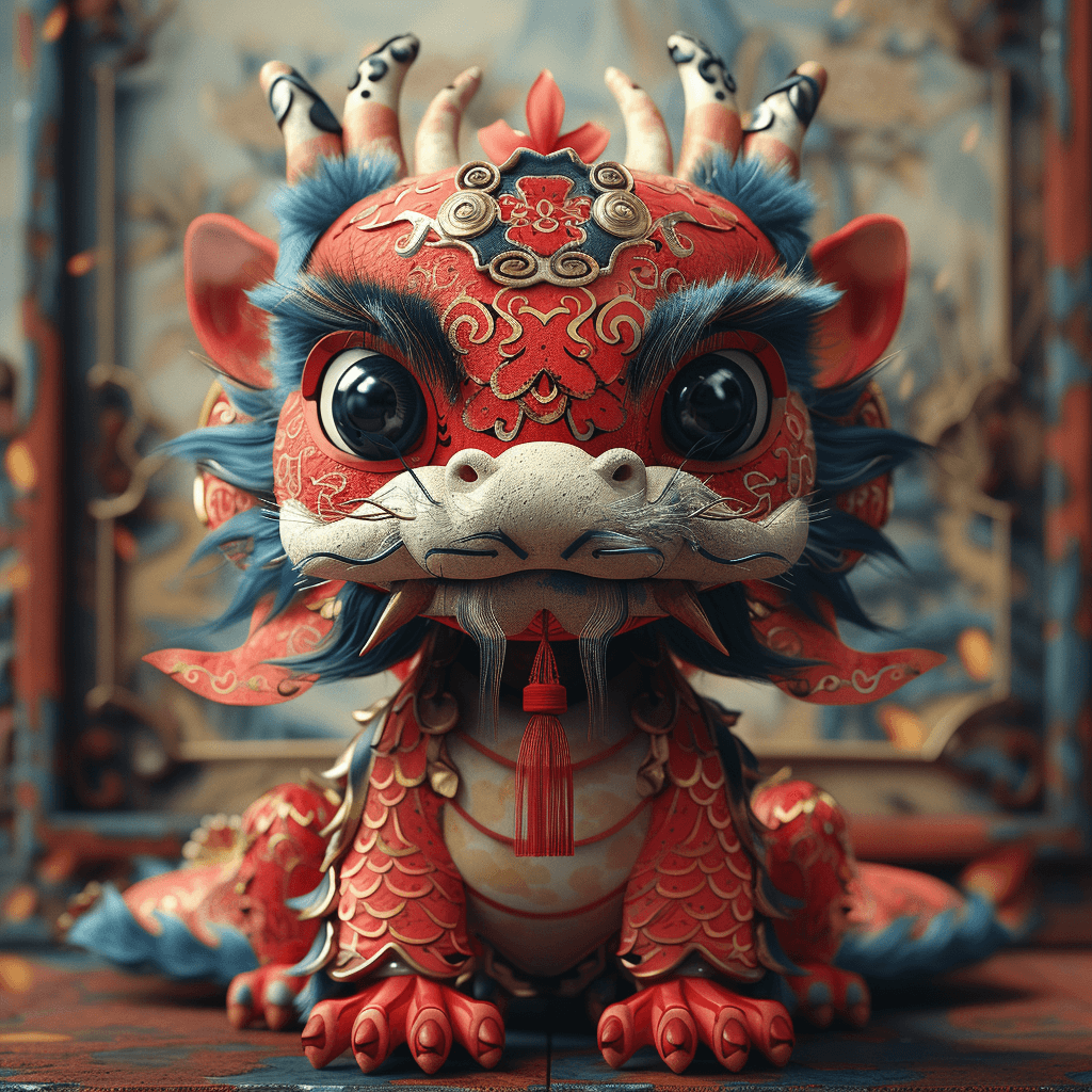 AI generated: lunar new year red dragon, in the style of Pixar animation, traditional Chinese cultural themes, int...