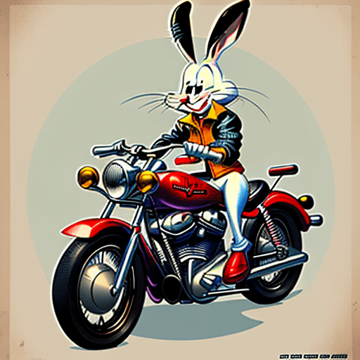 AI generated: Bugs Bunny with harley davidson jacket, vintage graphics, digital animation, only Bugs Bunny in the ...