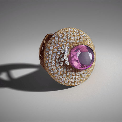 AI generated: a jewelry design,sakura-themed ring, gemstones and diamonds,luxury, closeup, product view,trending o...