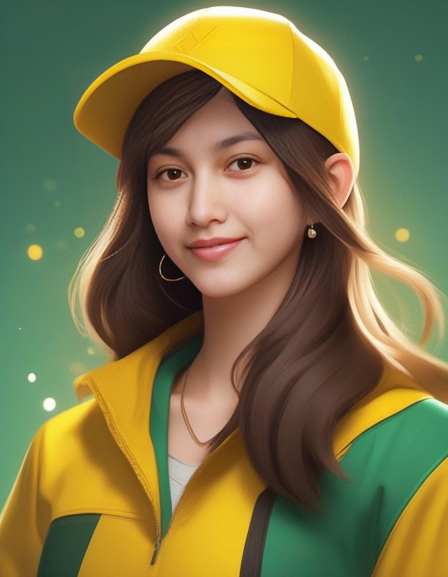 AI generated: 1girl, upper body, (dark simple yellow cap:1.3), a character portrait, trending on Artstation, digit...