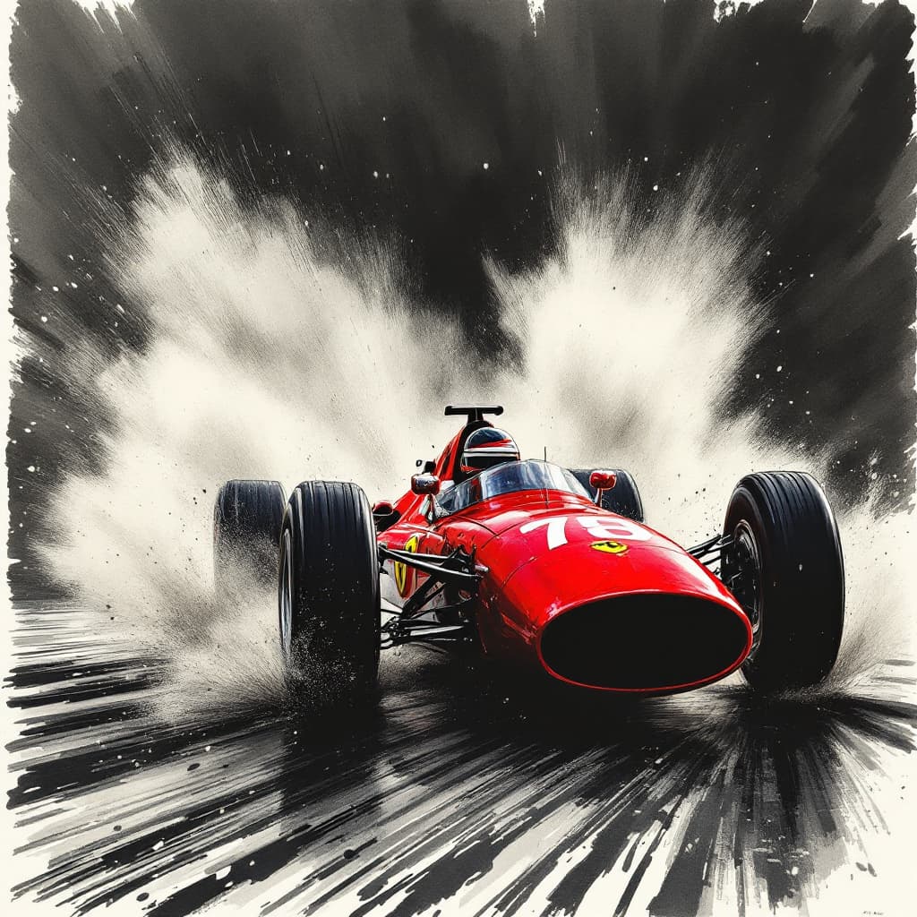 AI generated: modern ink meets charcoal drawing with influences of watercolor painting, a classic old school Ferra...