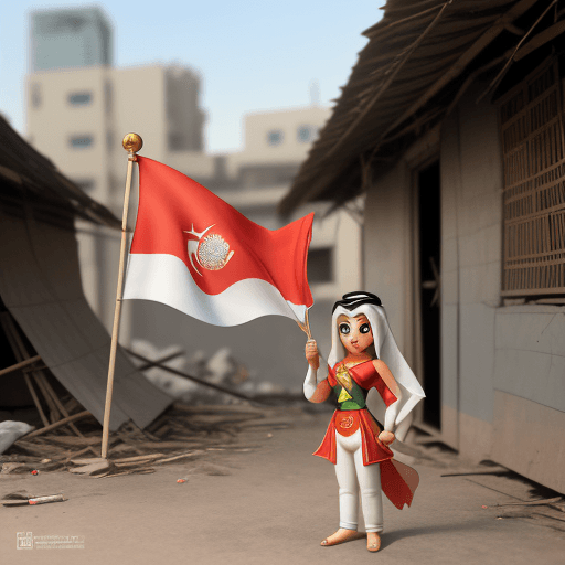AI generated: a close up of a cartoon figure holding indonesia flag in front of a house, with the name "Mety", wit...