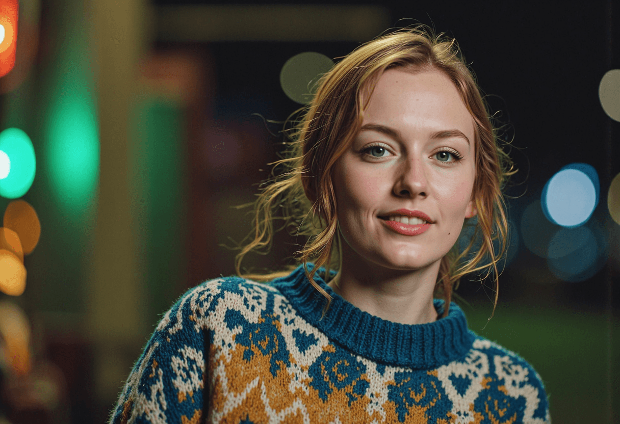 AI generated: woman wearing oversized jumper style of eileen agar, fantastic lighting, masterpiece, high quality, ...