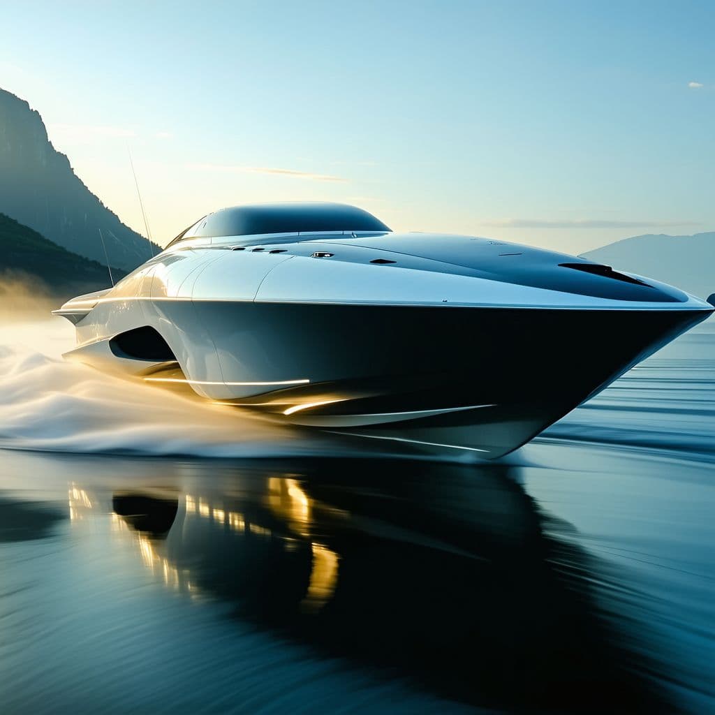 AI generated: a closeup of a retrofuturistic speed boat, unsplash