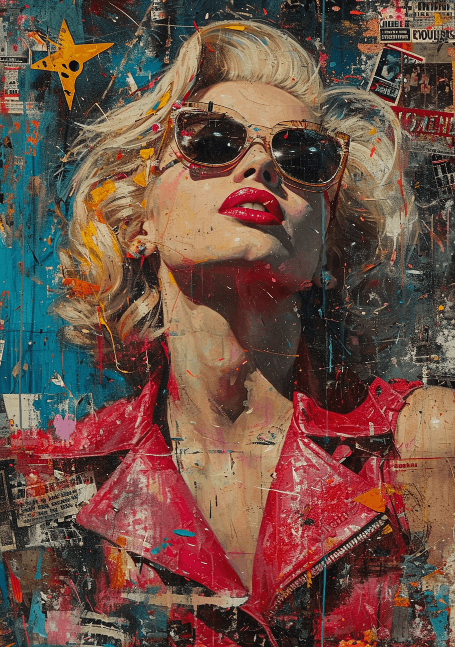 AI generated: Contemporary painting of Marilyn Monroe, dressed in fashionable clothes, glamour, creative, poster s...