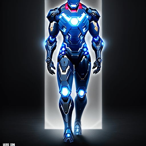 AI generated: Coal-black matte Mechanical suit, black Iron man style, slim fit to tall human body. Clean and not m...