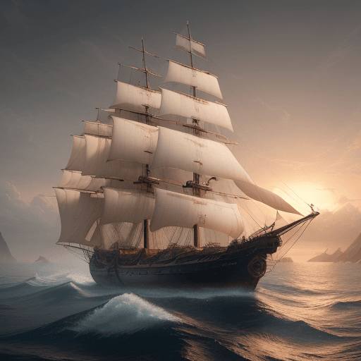 AI generated: Photo of a ultra realistic sailing ship, dramatic light, pale sunrise, cinematic lighting, battered,...