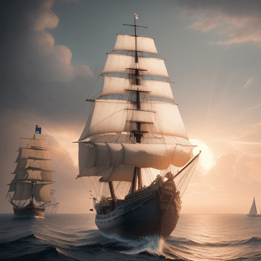 AI generated: Photo of a ultra realistic sailing ship, dramatic light, pale sunrise, lighting, battered, low angle...