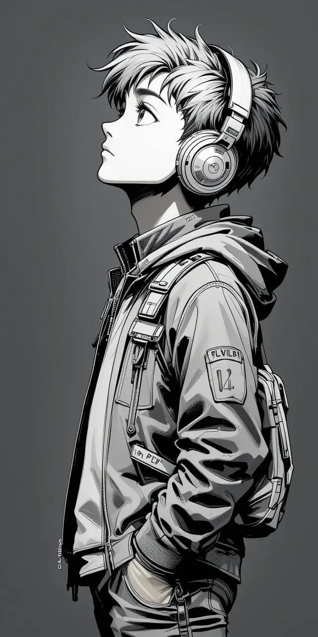 AI generated: boy (ethnicity:1.0), (age:1.1), (detailed clothing:1.2), (accessories:1.1) wearing headphones, (deta...