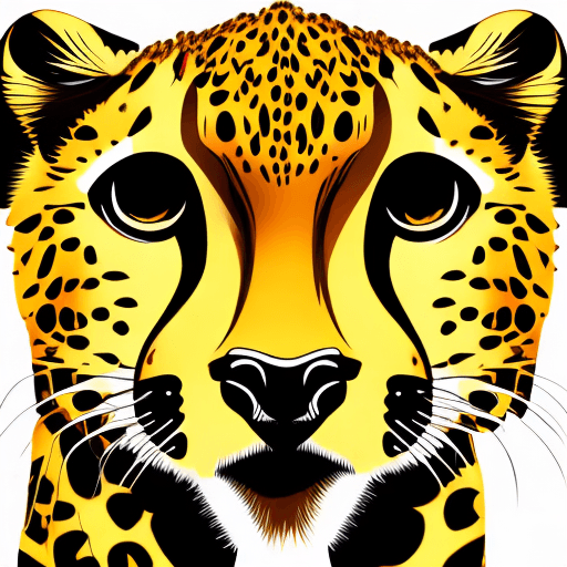 AI generated: illustration, vector cartoon-style, cute cheetah's face, zoom in, expressive eyes and a playful deme...