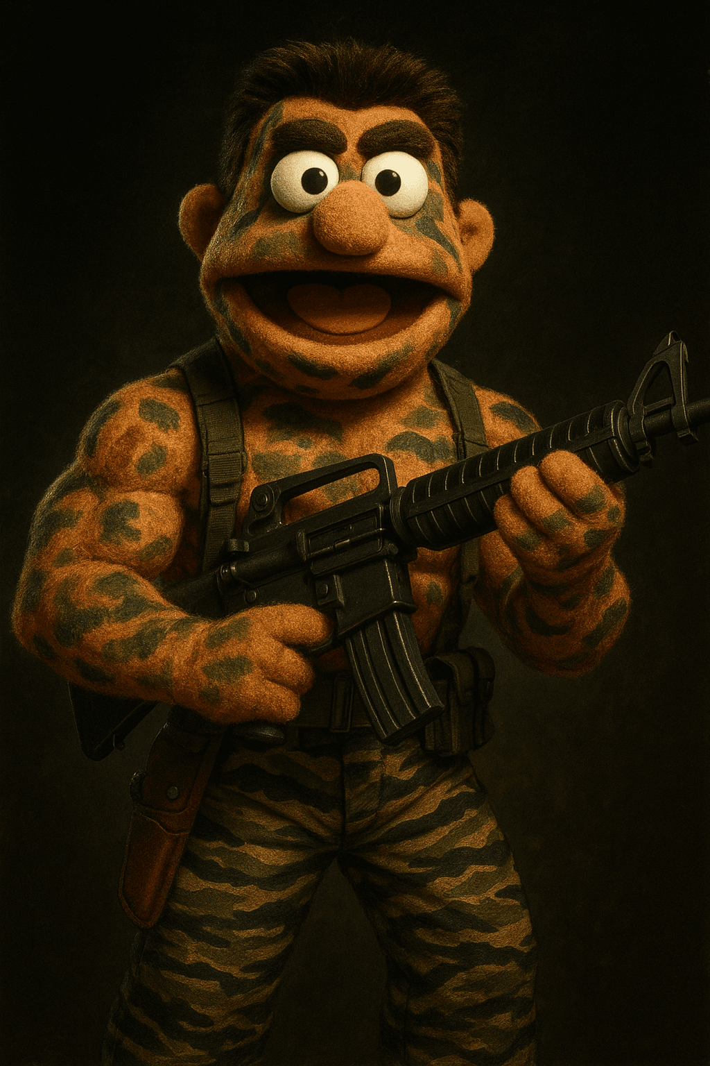 AI generated: Une illustration humoristique et détaillée, dans le style des Muppets de Jim Henson, représentant A....