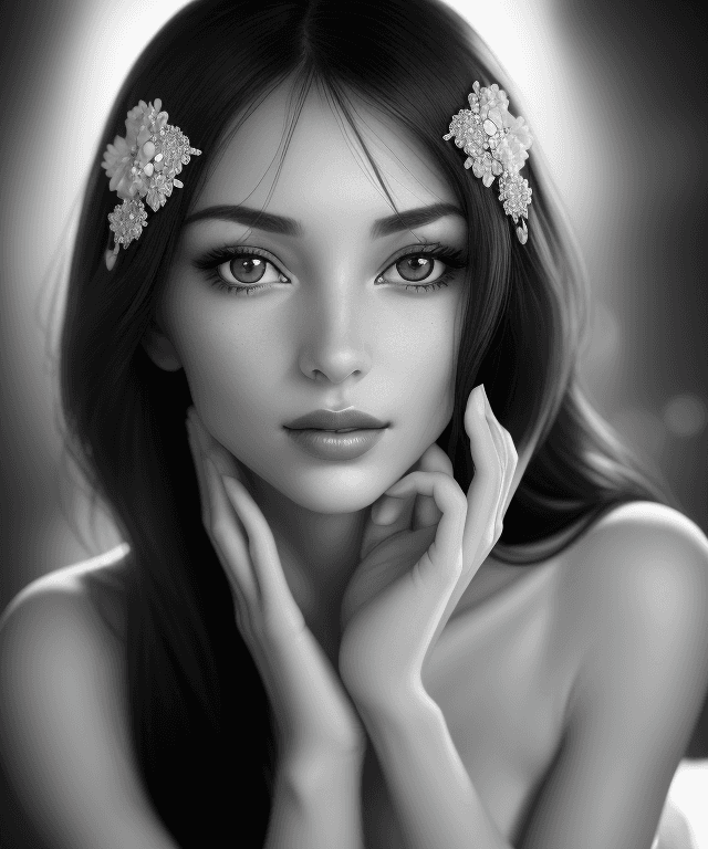 AI generated: "Capture the essence of timeless beauty with a striking black-and-white portrait of a captivating wo...