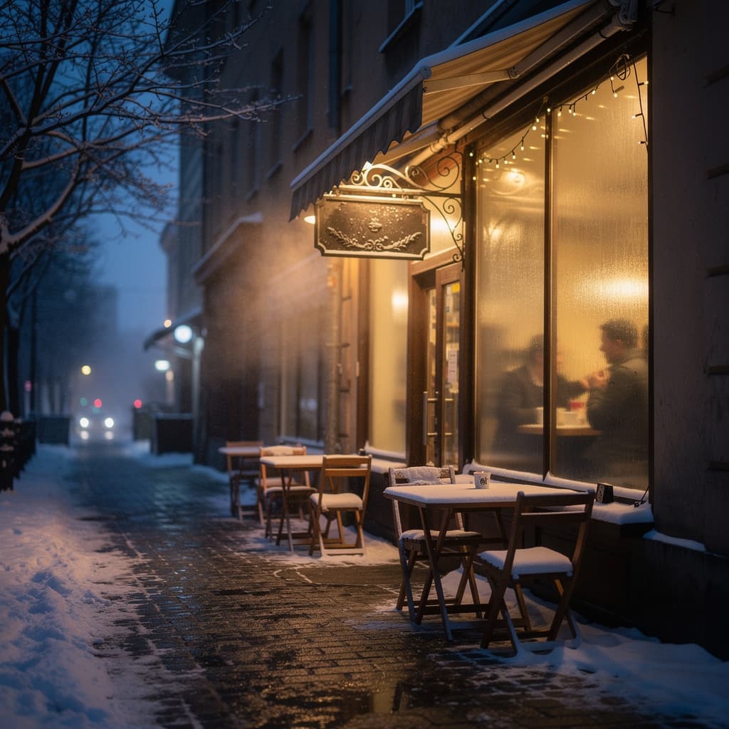 AI generated: winter dusk cafe