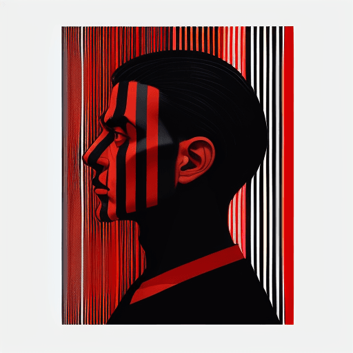 AI generated: modern art, man model face side with minimalist overlay of stripes graphic design, flat, focus on th...