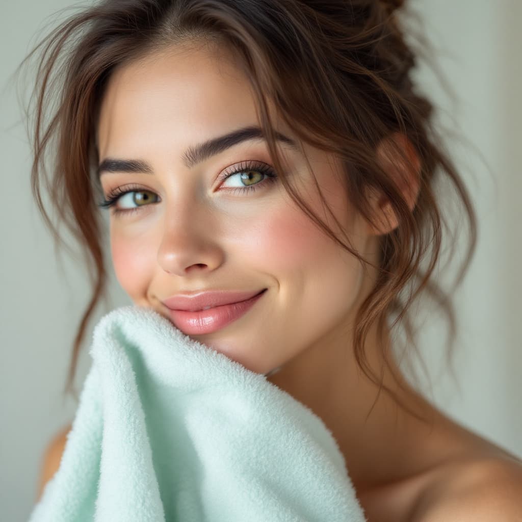AI generated: a lady person enjoying the softness and freshness of a towel.