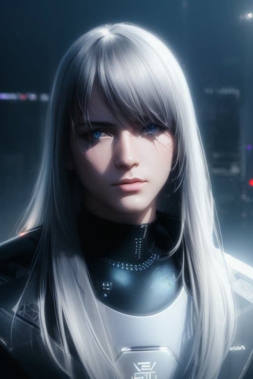AI generated: Detailed portrait cyberpunk (sks person), futuristic neon reflective wear, sci-fi, robot parts, isma...