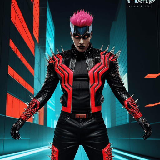 AI generated: Create a vibrant comic-style character of a supervillain named Raone. He has spiky hair with sharp, ...