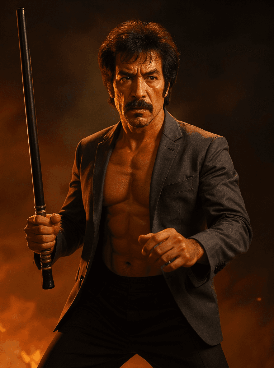 AI generated: A detailed illustration of Bruce Lee in his iconic role from the 1972 film "The Way of the Dragon," ...