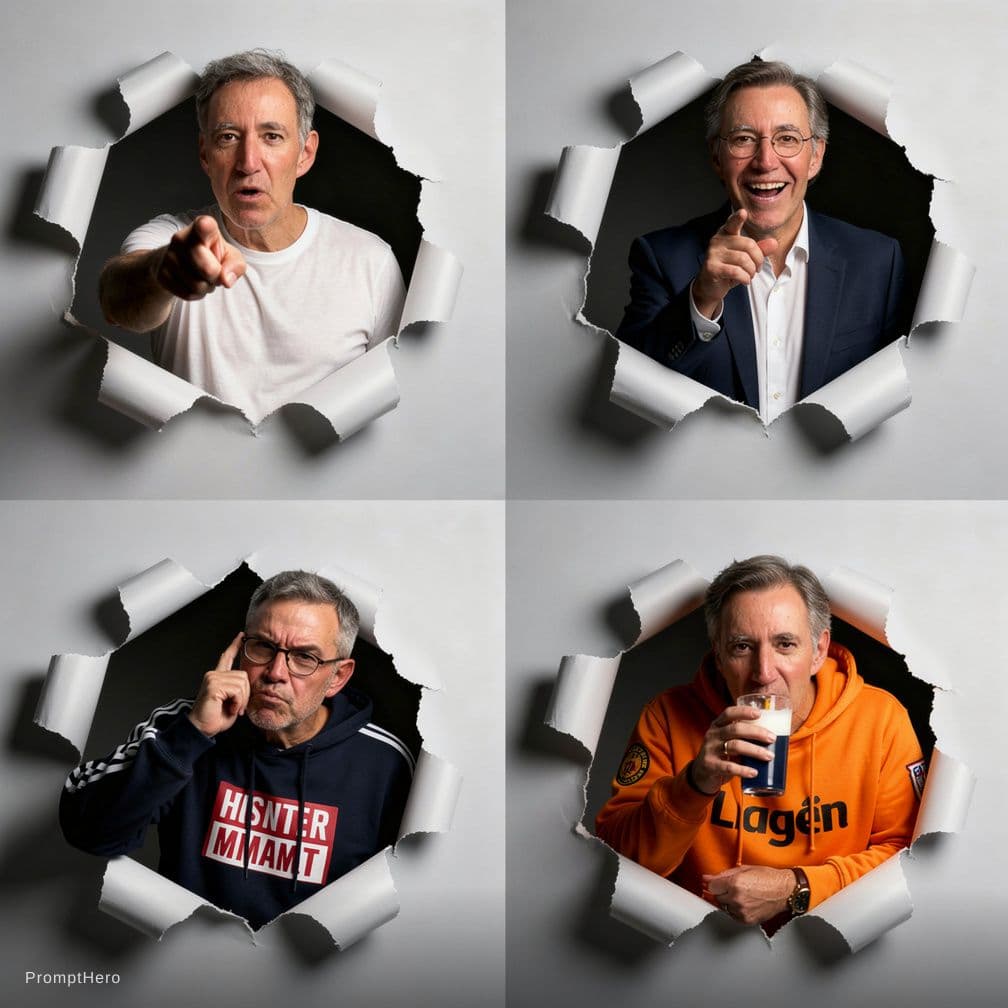 AI generated: Generate a hyper-realistic, 9:16 studio-style collage featuring an adult man  (facial match to the u...