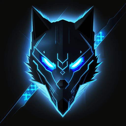 AI generated: cyber wolf, logo, blue, dark, black, electric, technology, agrressive, modern, warrior, png transpar...