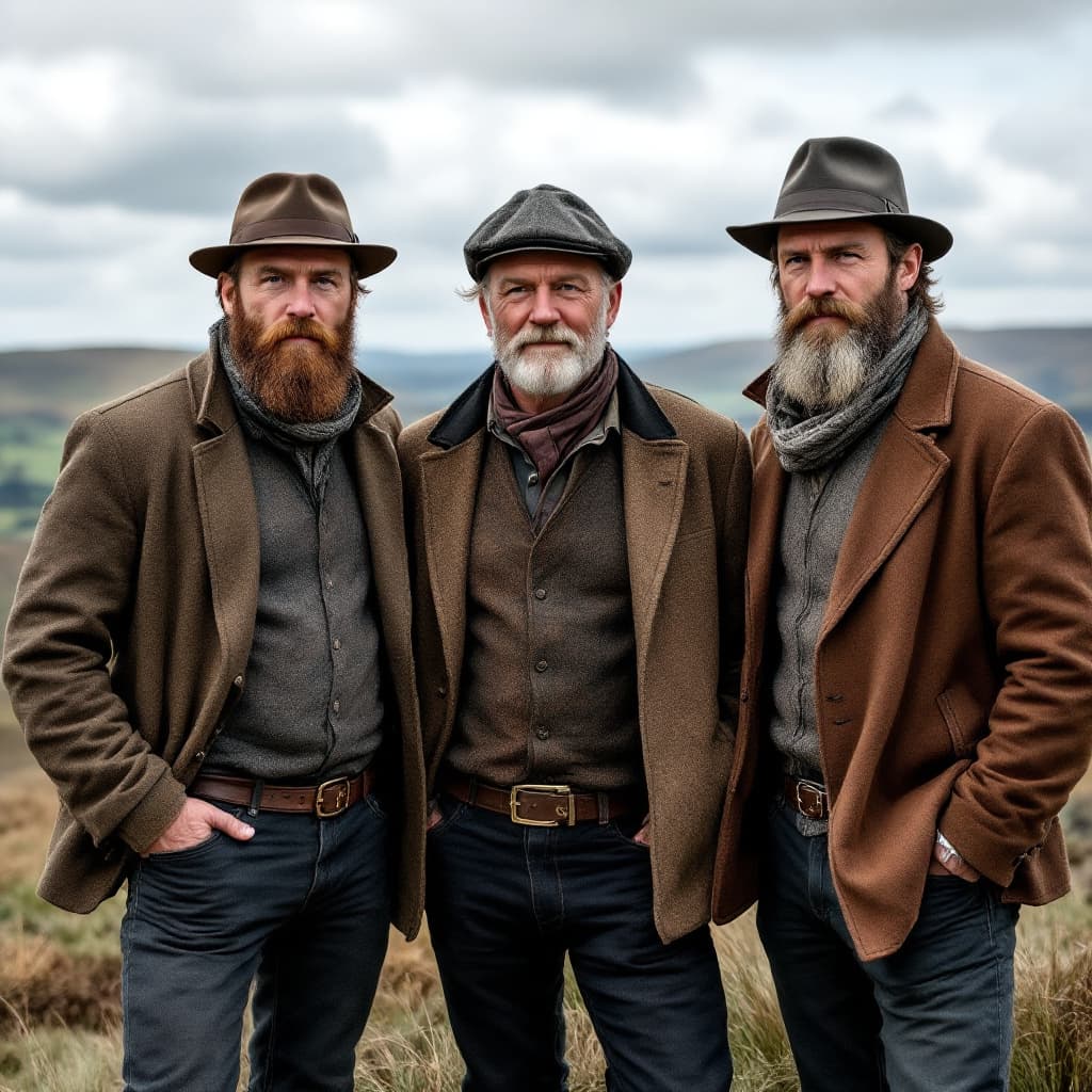 AI generated: Photo of three modern Irish celt Men.  Middle position is Jack Mackle on either sides are his sons. ...