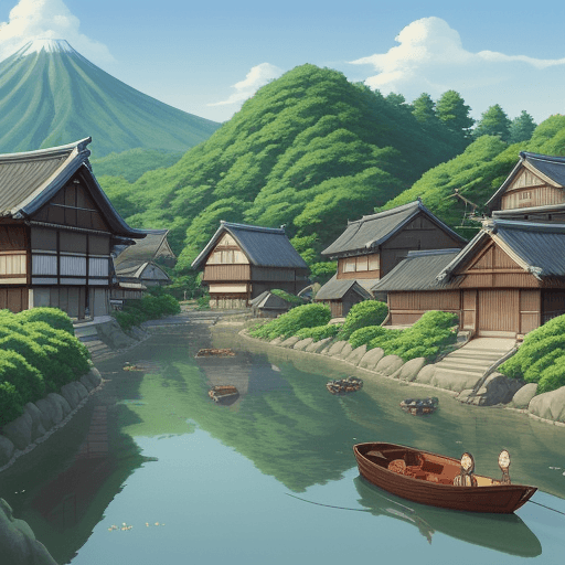 AI generated:  (best-quality:0. 8), (best-quality:0. 8), perfect anime illustration, Japanese village, studio ghib...