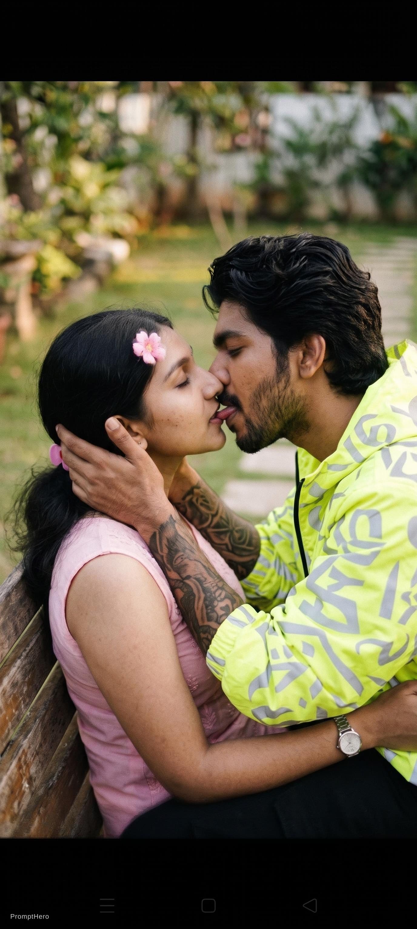 AI generated: A French kiss on tongue to tongue 