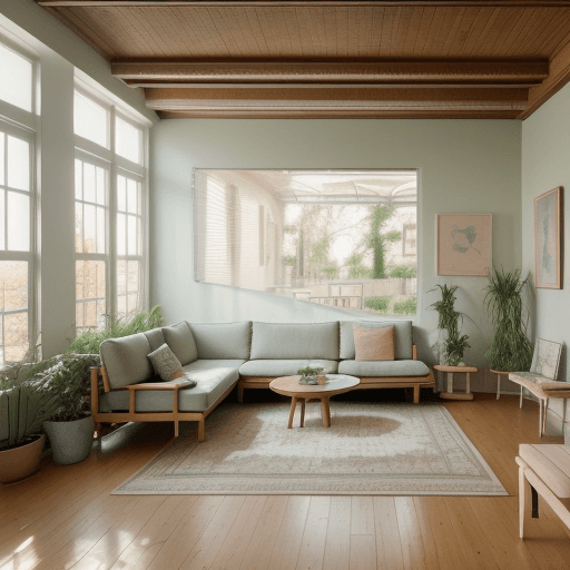 AI generated: High resolution photography interior design, dreamy sunken living room conversation pit, wooden floo...