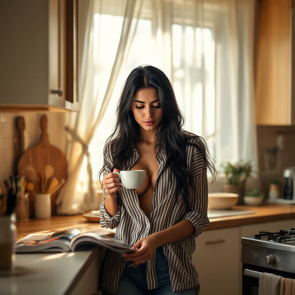 AI generated: A 23 year old black and blue highlighted long hair indian girl is captured in a moment of quiet cont...