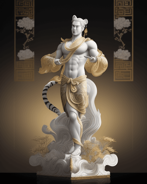 AI generated: pretty and coquettish, Tradition Chinese Ink Painting, tiger Superman, low angle view, octane render...
