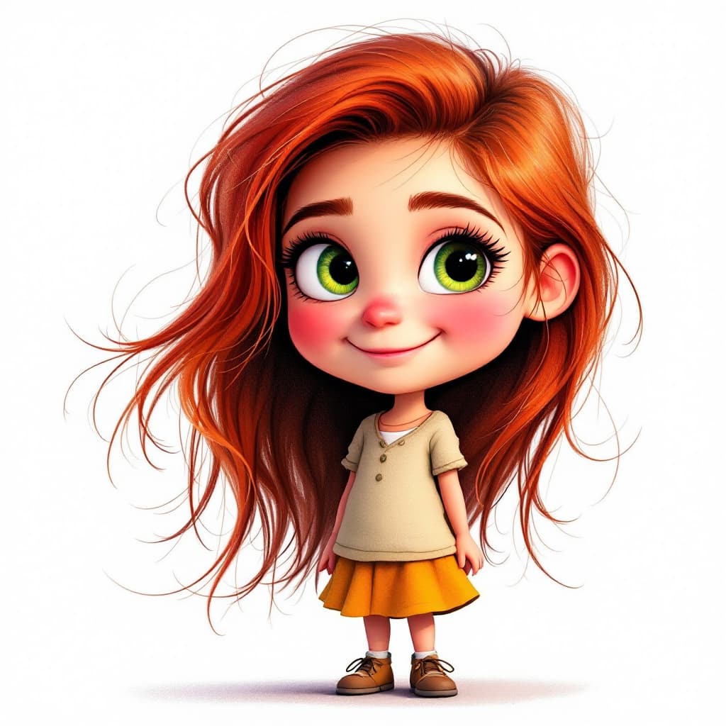 AI generated: Dibujo a lápiz de caricaturas, linda niña, de 5 años, lápices de colores, al estilo de Pixar, hilara...