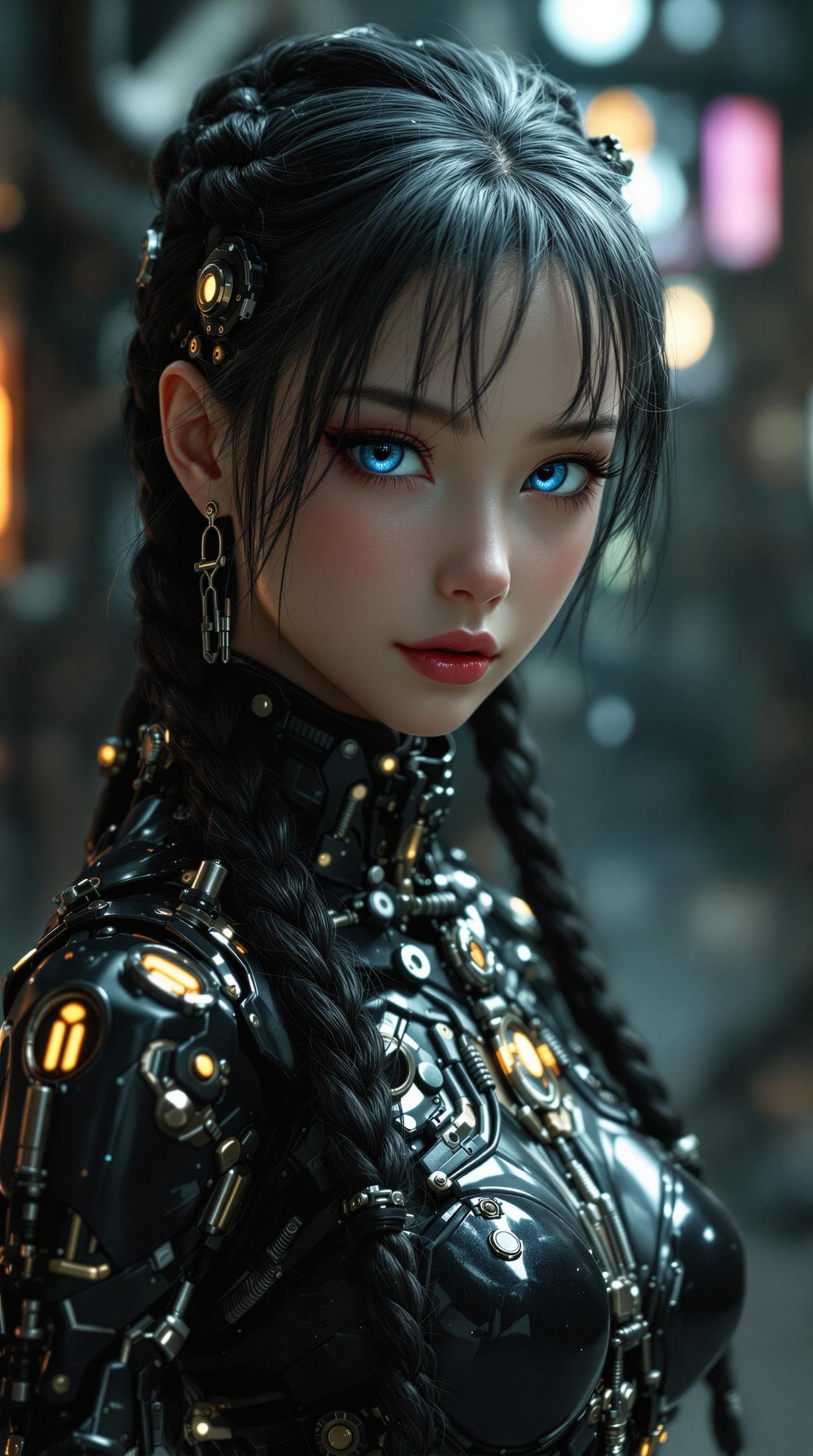 AI generated: djrny-v4 style, a professional photo realistic photo, of the most beautiful Japanese steampunk andro...