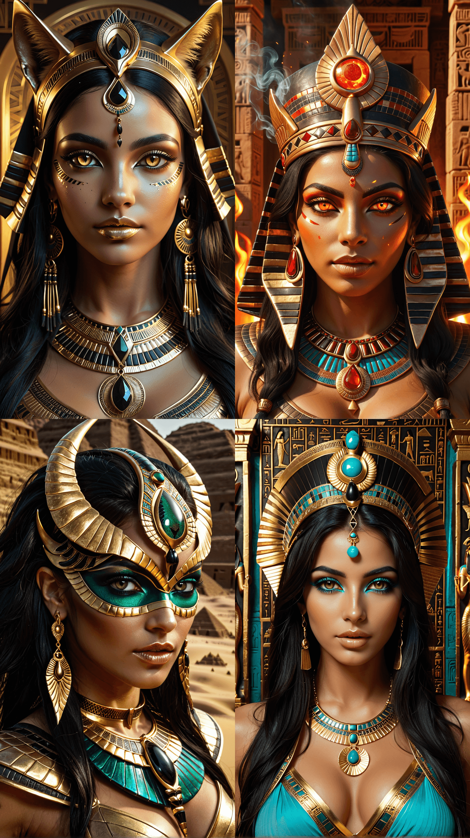 AI generated: Egyptian Goddes...Bastet, Sekhmet, Serket, Isis