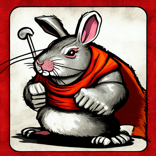 AI generated: medieval warrior rabbit with huge muscles, full of hate, running towards mafia rats