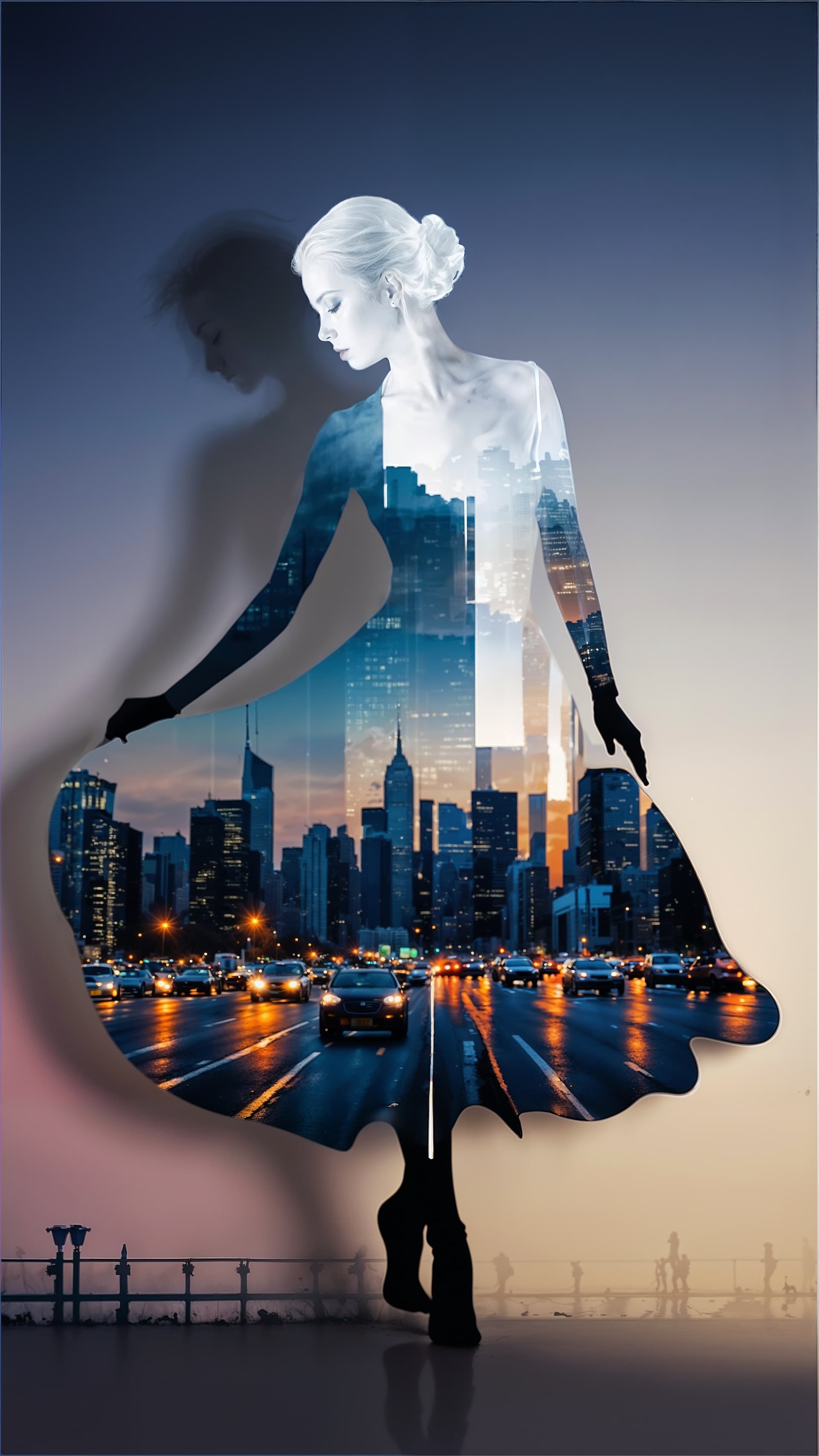 AI generated: A striking 3D render featuring the silhouette of a woman, her profile and elegant stance captured in...