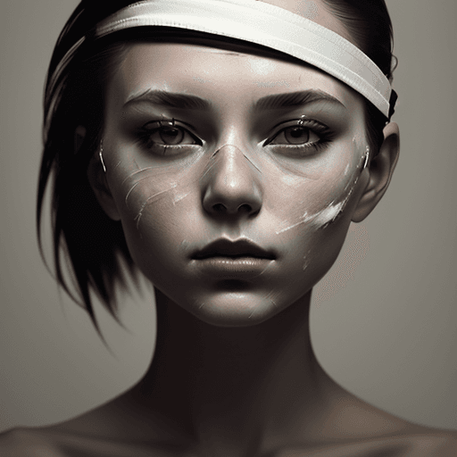 AI generated: a fine art cinematic photography portrait of a women, blindfolded with a brushstroke, face straight ...