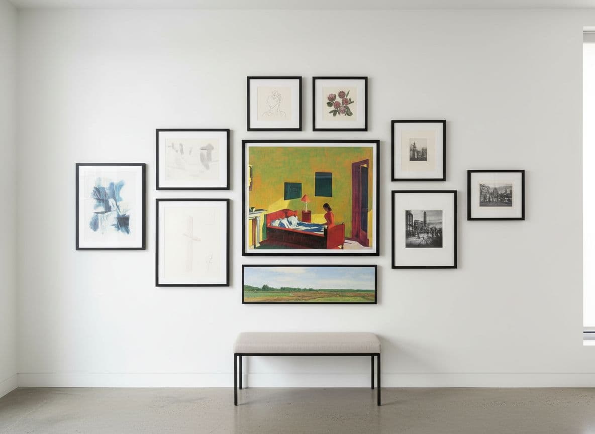 AI generated: put the painting in a gallery wall, white wall, art setting