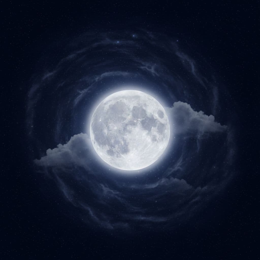 AI generated: Full moon with drifting clouds, seamless 3D night sky background