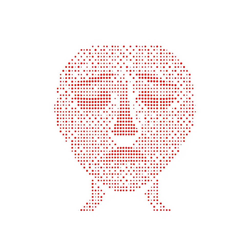 AI generated: a simple red dotted dots forming the shape of a sad woman face, flat design, vector illustration, on...