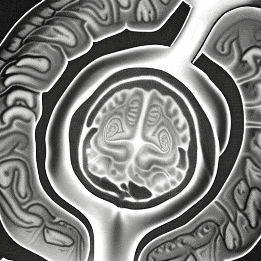 AI generated: a CT-Scan of a brain and tumor, view from above, make it medically correct  (full-length view), gray...