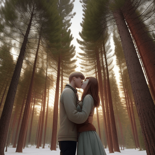 AI generated: The picture of pine trees in love, whose hands do not touch each other