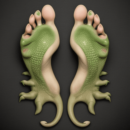 AI generated: a human foot similar to a dinosaur's foot with reptile claws instead of human nails