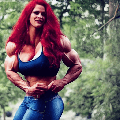 AI generated: sexy beautiful woman, ultra muscular female bodybuilder, a beautiful mega muscular 30 year old giant...