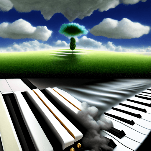 AI generated: 3d digital dynamic surreal, painting of a fantasy, natural dreamscape of a green field and bright bl...