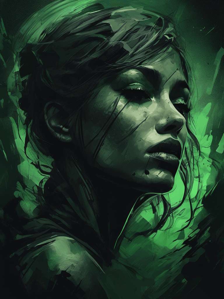 AI generated: I feel like a zombie, dramatic and brutal composition, gloomy, in the style of black and dark green,...
