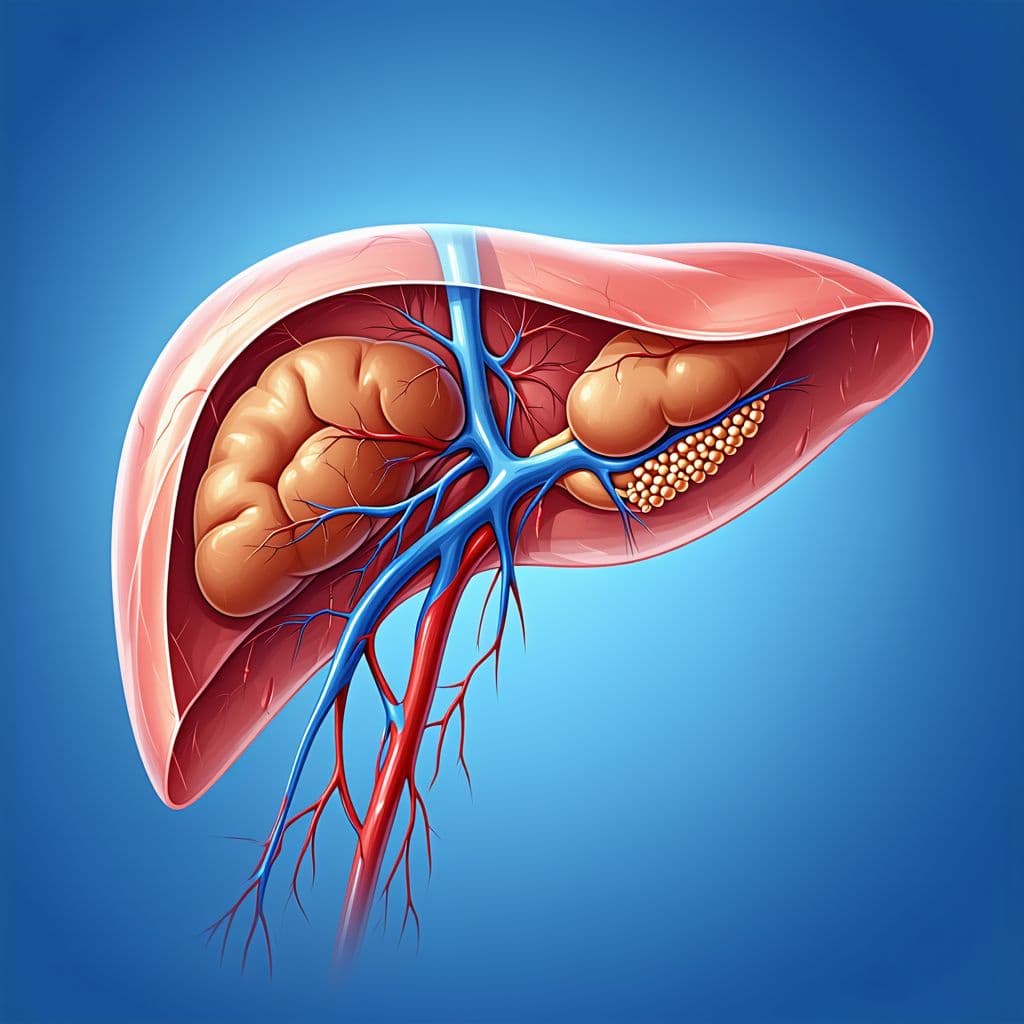 AI generated: The human liver is transparent, with a liver tumor present. There is the abdominal aorta and the hep...