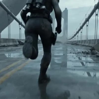 AI generated video: "SUBJECTS: A female warrior with shoulder-length hair, the ends naturally flipping outward, pressed ...
